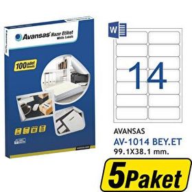 Avansas AV-1014 Beyaz 99.1x38.1 mm 14'lü 5 Adet Etiket