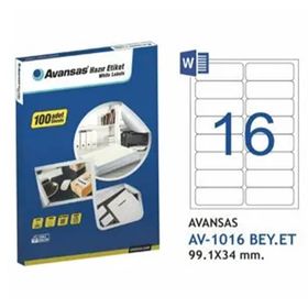 Avansas AV-1016 99,1x34 mm 16'lı Beyaz Etiket