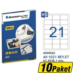 Avansas AV-1021 Beyaz 63.5x38.1 mm 21'li 10 Adet Etiket