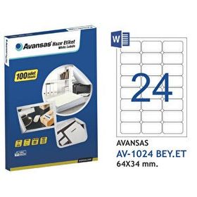 Avansas AV-1024 64x34 mm 24'lü Beyaz Etiket