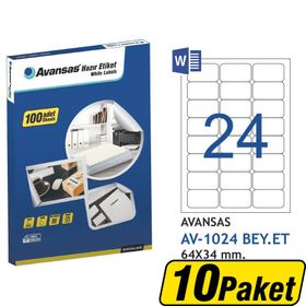 Avansas AV-1024 Beyaz 64x34 mm 24'lü 10 Adet Etiket