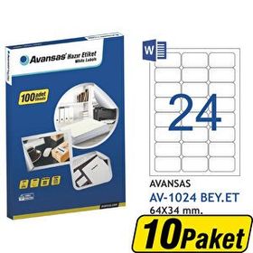 Avansas AV-1024 Beyaz 64x34 mm 24'lü 10 Adet Etiket