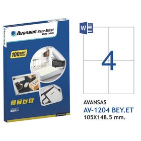 Avansas AV-1204 105x148.5 mm 4'lü Beyaz Etiket