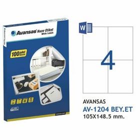 Avansas AV-1204 105x148.5 mm 4'lü Beyaz Etiket