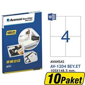 Avansas AV-1204 Beyaz 105x148.5 mm 4'lü 10 Adet Etiket
