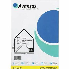Avansas Kraft 70 gr 11.4x16.2 cm 100'lü Paket Mektup Zarfı