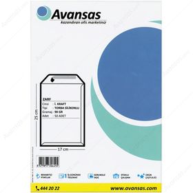 Avansas Kraft 90 gr 17 cm x 25 cm 50'li Torba Zarf