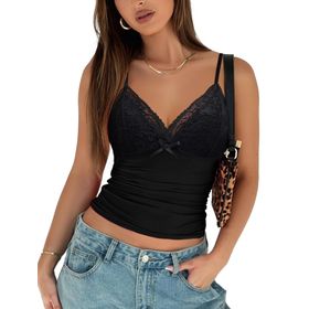 Avidlove Camilose Tank Tops Dantel V Yaka Siyah Kadın Sütyen