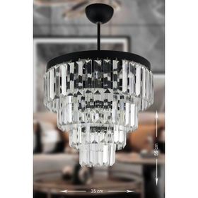 Avize Moda Linsa Kristal Cam Taşlı 35 cm Mat Siyah 4'lü Lüks Avize