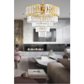 Avize Moda Lora Sarı Yaldız Kristal Cam Taşlı 45 cm Lüks Avize