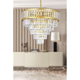 Avize Moda Lora Sarı Yaldız Kristal Cam Taşlı 55 cm Lüks Avize