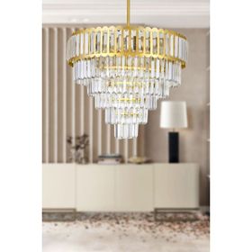 Avize Moda Lora Sarı Yaldız Kristal Cam Taşlı 55 cm Lüks Avize