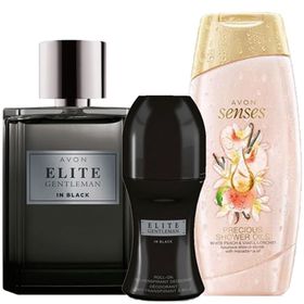 Avon Elite Gentleman In Black EDP 75 ml Erkek Parfüm + Elite Gentleman In Black 50 ml Erkek Roll-On + Güllü 250 ml Duş Jeli