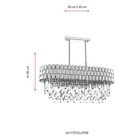 Avonni AV-60122-ELLIPSE Eskitme Kaplama Metal Kristal Cam 80x40 cm Avize