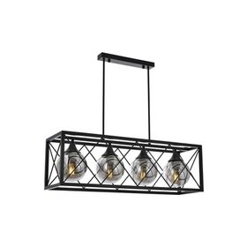 Avonni AV-60127-4Y-BSY Siyah Boyalı Modern E27 Metal Cam 80x25 cm Avize