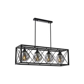 Avonni AV-60127-4Y-BSY Siyah Boyalı Modern E27 Metal Cam 80x25 cm Avize