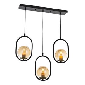 Avonni AV-60180-3Y-BSY Siyah Boyalı Modern E27 Metal Cam 60x15cm Avize