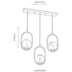 Avonni AV-60180-3Y-BSY Siyah Boyalı Modern E27 Metal Cam 60x15cm Avize