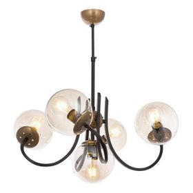 Avonni AV-65217-5BSY Eskitme Siyah Boyalı Metal Cam 60 cm Modern Avize