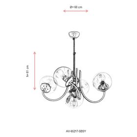 Avonni AV-65217-5BSY Eskitme Siyah Boyalı Metal Cam 60 cm Modern Avize