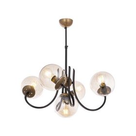 Avonni AV-65217-5BSY Eskitme Siyah Boyalı Metal Cam 60 cm Modern Avize