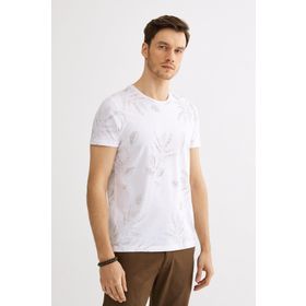 Avva A01S1256 Beyaz Bisiklet Yaka Baskılı Erkek T-Shirt