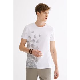 Avva A01S1256 Beyaz Bisiklet Yaka Baskılı Erkek T-Shirt