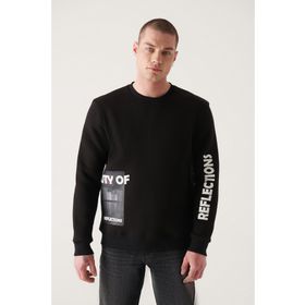 Avva A22Y1246 Erkek Siyah Bisiklet Yaka Hologram Baskılı Sweatshirt