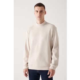 Avva A22Y1272 Erkek Bej Yarım Balıkçı Yaka Soft Touch Sweatshirt