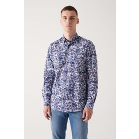 Avva A22Y2013 Erkek Kamel Soyut Desenli %100 Pamuk Slim Fit Gömlek