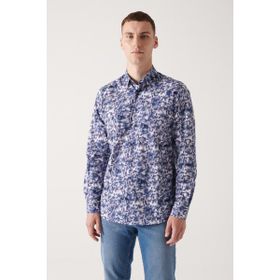 Avva A22Y2013 Erkek Kamel Soyut Desenli %100 Pamuk Slim Fit Gömlek