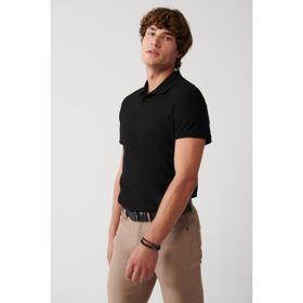Avva A31Y1128 Siyah Polo Yaka Jakarlı Panolu Erkek T-Shirt
