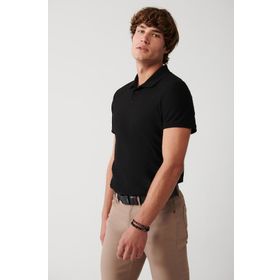 Avva A31Y1128 Siyah Polo Yaka Jakarlı Panolu Erkek T-Shirt