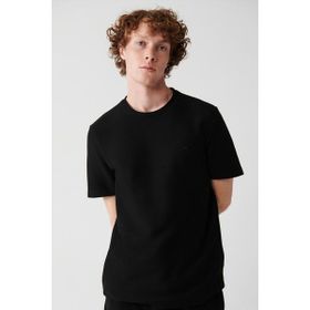 Avva A31Y1164 Siyah Bisiklet Yaka Jakarlı Örme Erkek T-Shirt