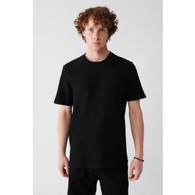Avva A31Y1164 Siyah Bisiklet Yaka Jakarlı Örme Erkek T-Shirt