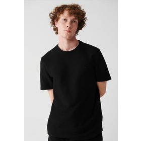 Avva A31Y1164 Siyah Bisiklet Yaka Jakarlı Örme Erkek T-Shirt