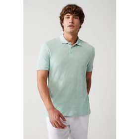 Avva A31Y1194 Mint Yeşil Polo Yaka Fermuarlı Jakarlı Erkek T-Shirt