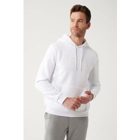 Avva A32Y1193 Beyaz Erkek Kapüşonlu Cepli Sweatshirt