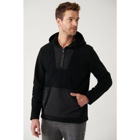 Avva A32Y1392 Siyah Erkek Kapüşonlu Polar Sweatshirt