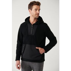 Avva A32Y1392 Siyah Erkek Kapüşonlu Polar Sweatshirt