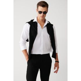 Avva A32Y2014 Beyaz Klasik Yaka Armürlü Şerit Detaylı Pamuk Slim Fit Erkek Gömlek