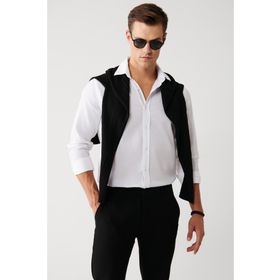 Avva A32Y2014 Beyaz Klasik Yaka Armürlü Şerit Detaylı Pamuk Slim Fit Erkek Gömlek