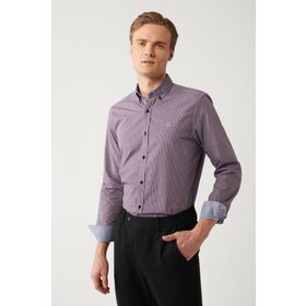 Avva A32Y2179 Bordo Erkek Düğmeli Yaka Slim Fit Gömlek