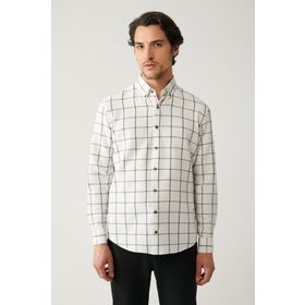 Avva A41Y2125 Beyaz Ekose Regular Fit Erkek Gömlek
