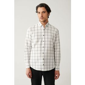 Avva A41Y2125 Beyaz Ekose Regular Fit Erkek Gömlek