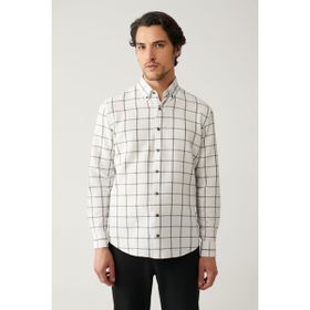 Avva A41Y2125 Beyaz Ekose Regular Fit Erkek Gömlek