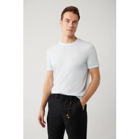 Avva A41Y5074 Açık Mavi Bisiklet Yaka Triko Erkek T-shirt