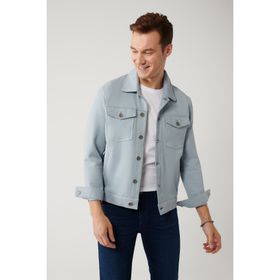 Avva A41Y6011 Erkek Mavi Klasik Yaka Süet Dokulu Mevsimlik Comfort Fit Mont