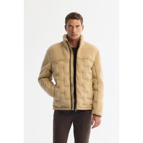 Avva A42Y6017 Bej Dik Yaka Su İtici Rüzgar Geçirmez Elyaf Şişme Peluş Comfort Fit Erkek Mont