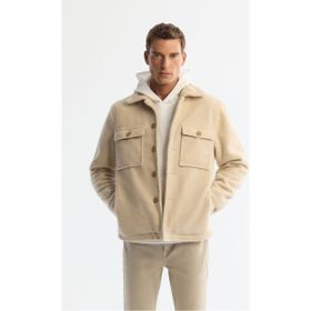 Avva A42Y6085 Bej Klasik Yaka Rüzgar Geçirmez Termometreli Peluş Comfort Fit Erkek Mont